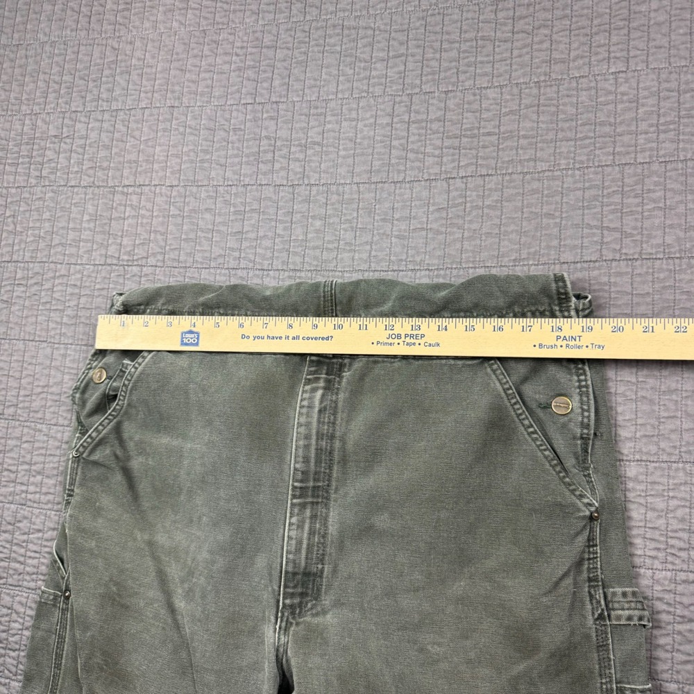Vtg Carhartt R06 MOS Green Duck Bib Overalls 40x32 Double Knee Canvas Moss Fade - Picture 13 of 16